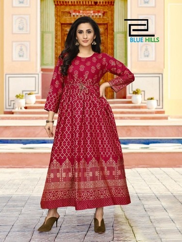 Multicolor Rayon Foil Print Gown