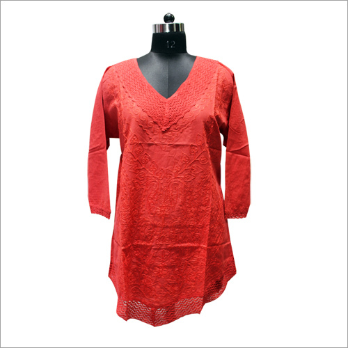 Orange Embroidered Makdi Jaal Long Kurti