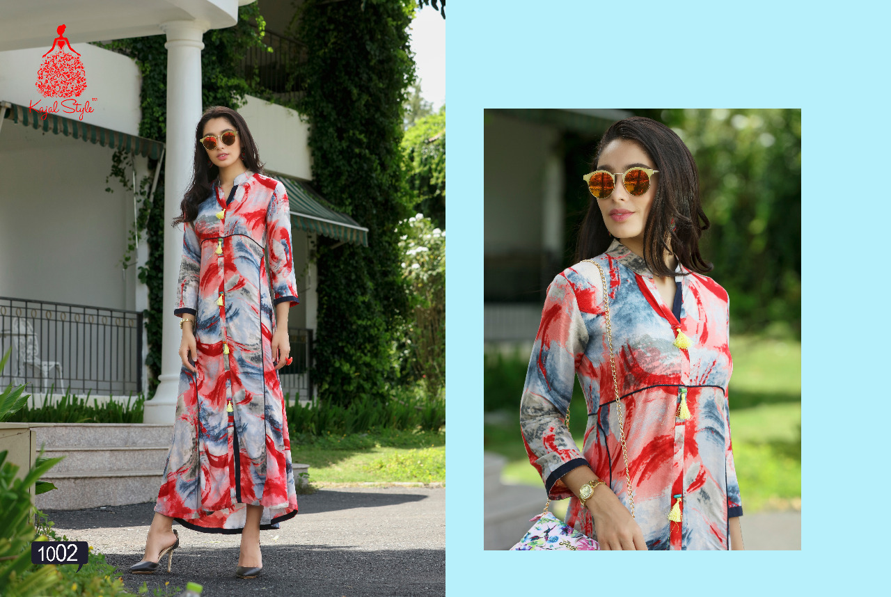 Digital Printed Kurti - Rayon, Customized Sizes From Xxs To Xxxl, Yellow And Blue | Long Sleeve, Ethnic, Washable Daily Wear