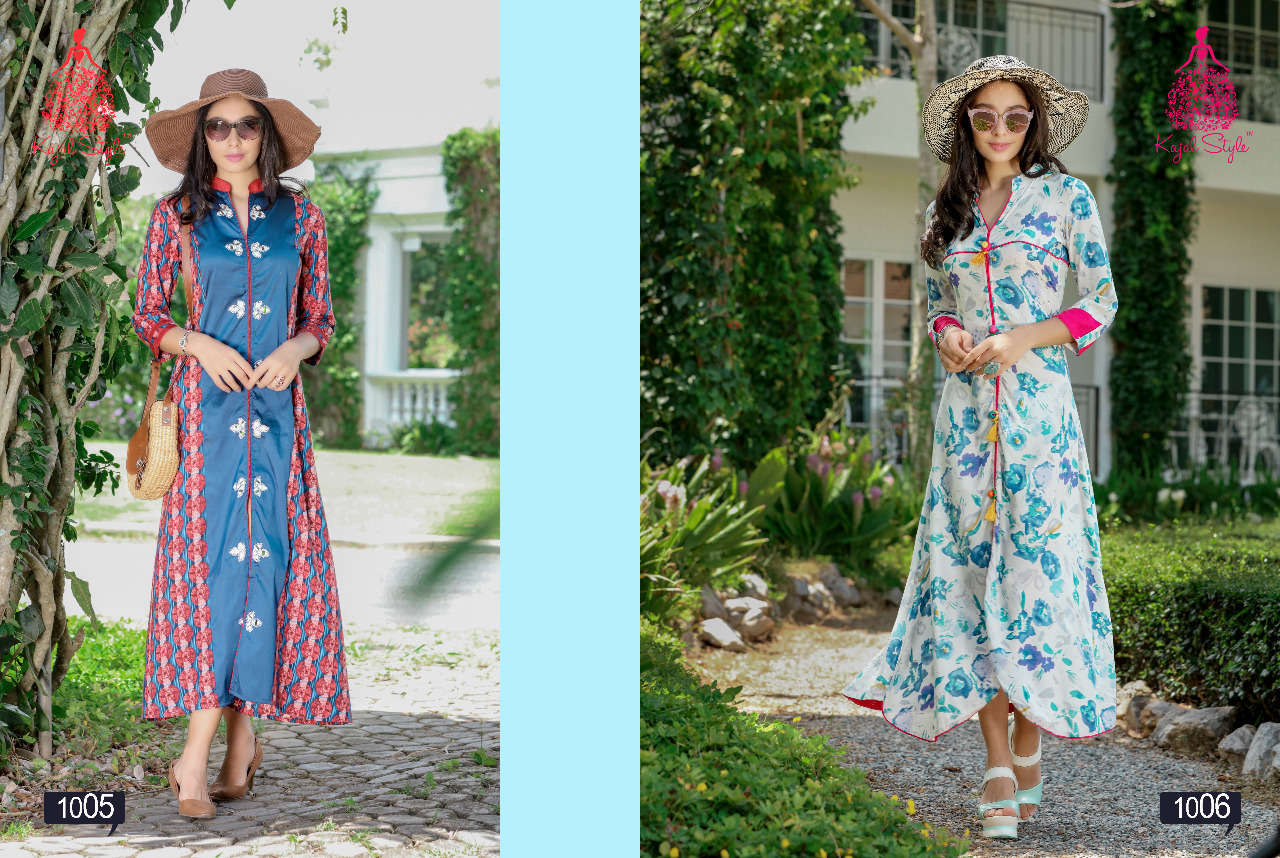 Digital Printed Kurti - Rayon, Customized Sizes From Xxs To Xxxl, Yellow And Blue | Long Sleeve, Ethnic, Washable Daily Wear