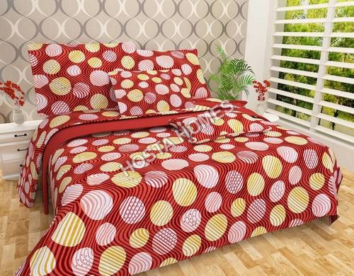 रेड कॉटन प्रिंटेड बेड शीट