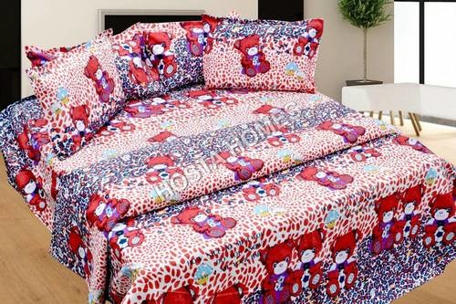 Multicolor Teddy Print Bed Sheet
