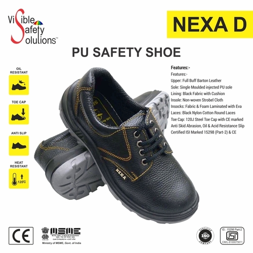 Industrial Safety Shoes - Full Buff Barton Leather, Sizes 5-11, Black | Steel Toe 120J, PU Sole, Anti Skid, CE Marked, ISI Certified, 6 Months Warranty