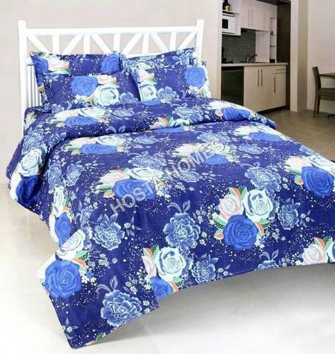 Blue Tuch Floral Bed Sheet Length: 90 X 100 Inch (In)