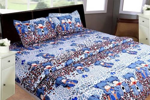 Multicolor Teddy Print Poly Cotton Bed Sheet