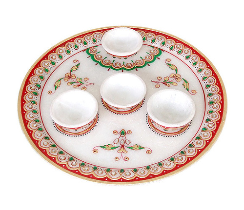 White Marble Pooja Thali From Jaipur