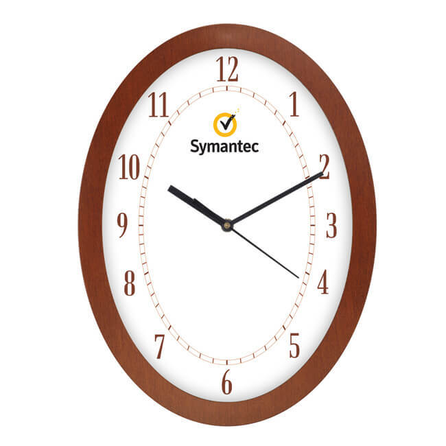Promotional Wall Clock - Plastic, 9.75"x12.75", Oval Shape, Golden/silver/wooden Finish | Customizable Design, 18-month Warranty, Unisex Appeal