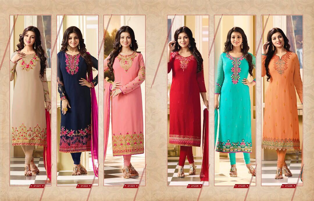 Designer Salwar Suit - Faux Georgette Top, Santoon Bottom, Peach, Najneen Dupatta | Embroidered Floral, Comfortable Fit, Elegant Design