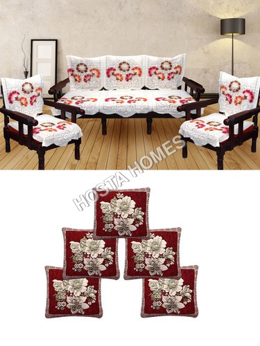 100% पॉलिएस्टर फ्लोरल पॉली कॉटन 5 सीटर सोफा कवर:: 5 कुशन कवर
