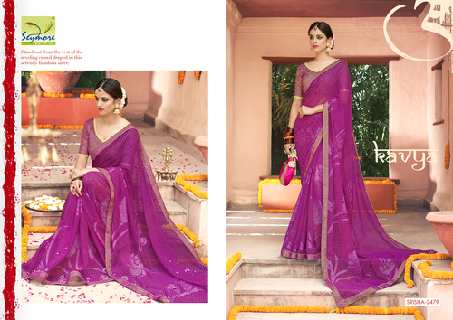 Indian Designer Saree - Brasso Fabric with Bandhej Style and Brocade Blouse | Rani Color, 5.5 Mtr Length, Washable Care