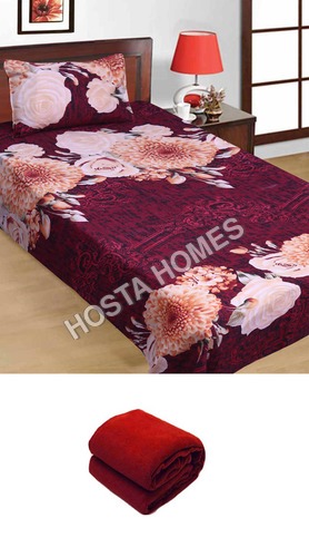 Multicolor Floral Poly Cotton Single Bed Sheet :: 1 Pillow Cover With Single Blanket Length: 60 X 90 Inch (In)