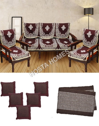 100% पॉलिएस्टर सुपर होम कॉम्बो ब्राउन कलर 6 सोफा कवर:: 5 कुशन:: 2 मैट