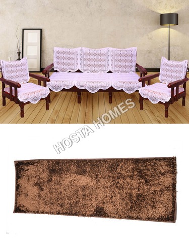 100% पॉलिएस्टर एब्स्ट्रैक्ट सफ़ेद रंग का सोफा कवर:: 1 रनर मैट