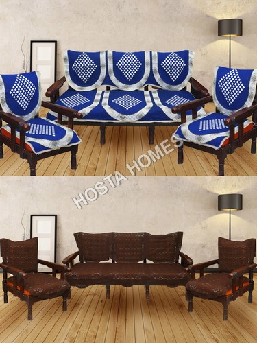 100% पॉलिएस्टर सुपर कॉम्बो एब्सट्रैक्ट डिज़ाइन सोफा सेट:: 5 सीटर सोफा कवर ब्राउन कलर