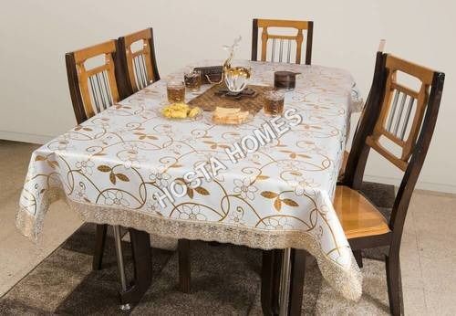 White And Golden Floral Designer Pvc Dining Table Cover 8 Seater 90*90 Inches (Exclusive Design)