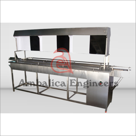 Visual Inspection Machine - Stainless Steel Tubular Structure , 3-Strands SS/Delrin Slat Conveyor for Smooth Bottle Inspection