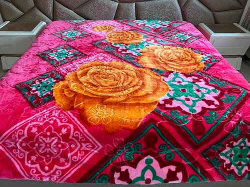 Print Faux Mink Blanket - 100% Polyester, King/Full Size, Green/Peach/Cream Colors | Ultra Soft, Printed Design, Customized Styles
