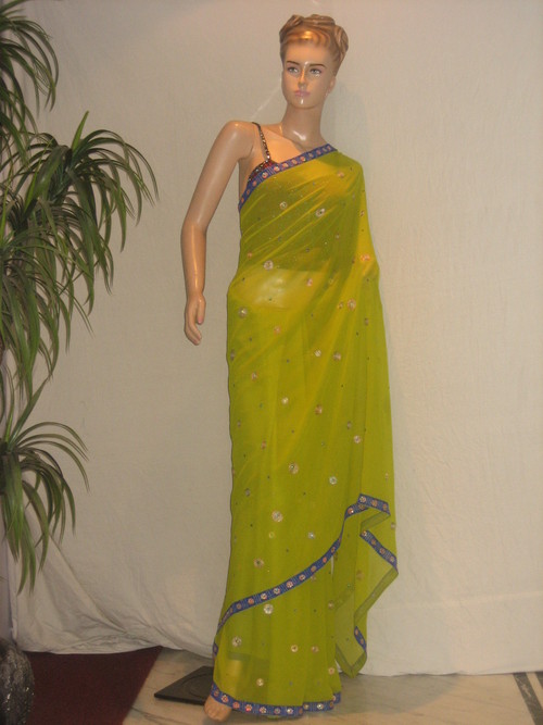 ग्रीन जॉर्जेट साड़ी विथ BP