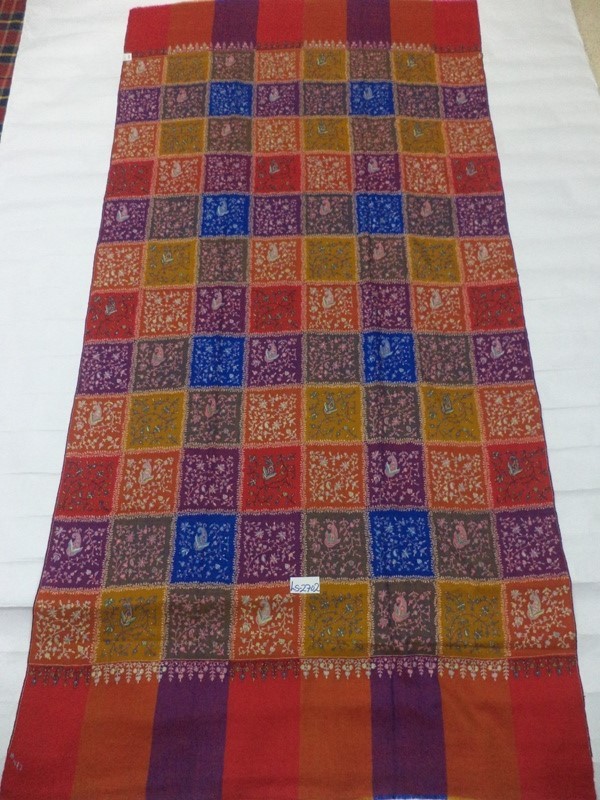 Pashmina Check Shawls - 100x200 Cm, Hand-woven Pashmina Wool, Multi-color, Needle Work Embroidery, Fringe Closure, Perfect For Weddings
