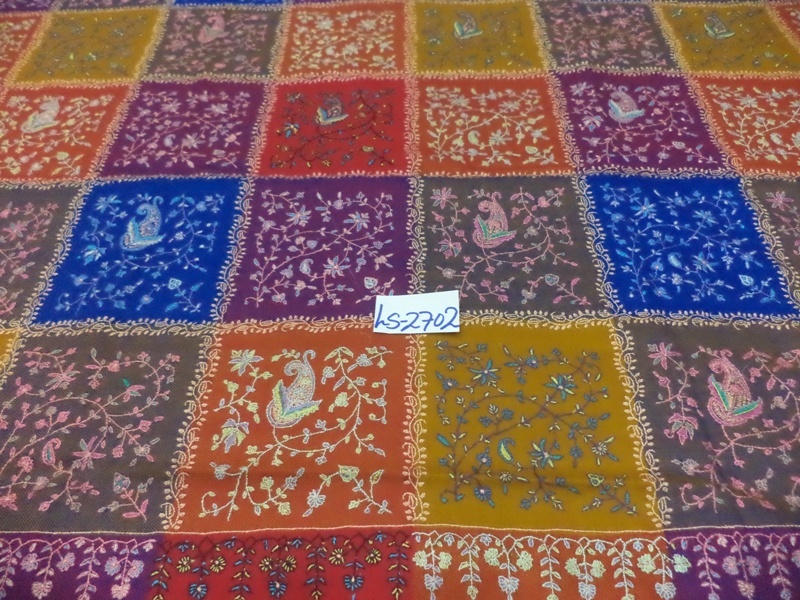 Pashmina Check Shawls - 100x200 Cm, Hand-woven Pashmina Wool, Multi-color, Needle Work Embroidery, Fringe Closure, Perfect For Weddings