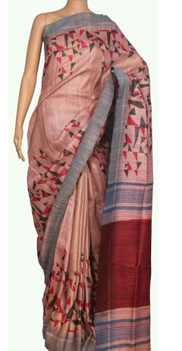 गुलाबी हैंडलूम भागलपुर तसर सिल्क साड़ी