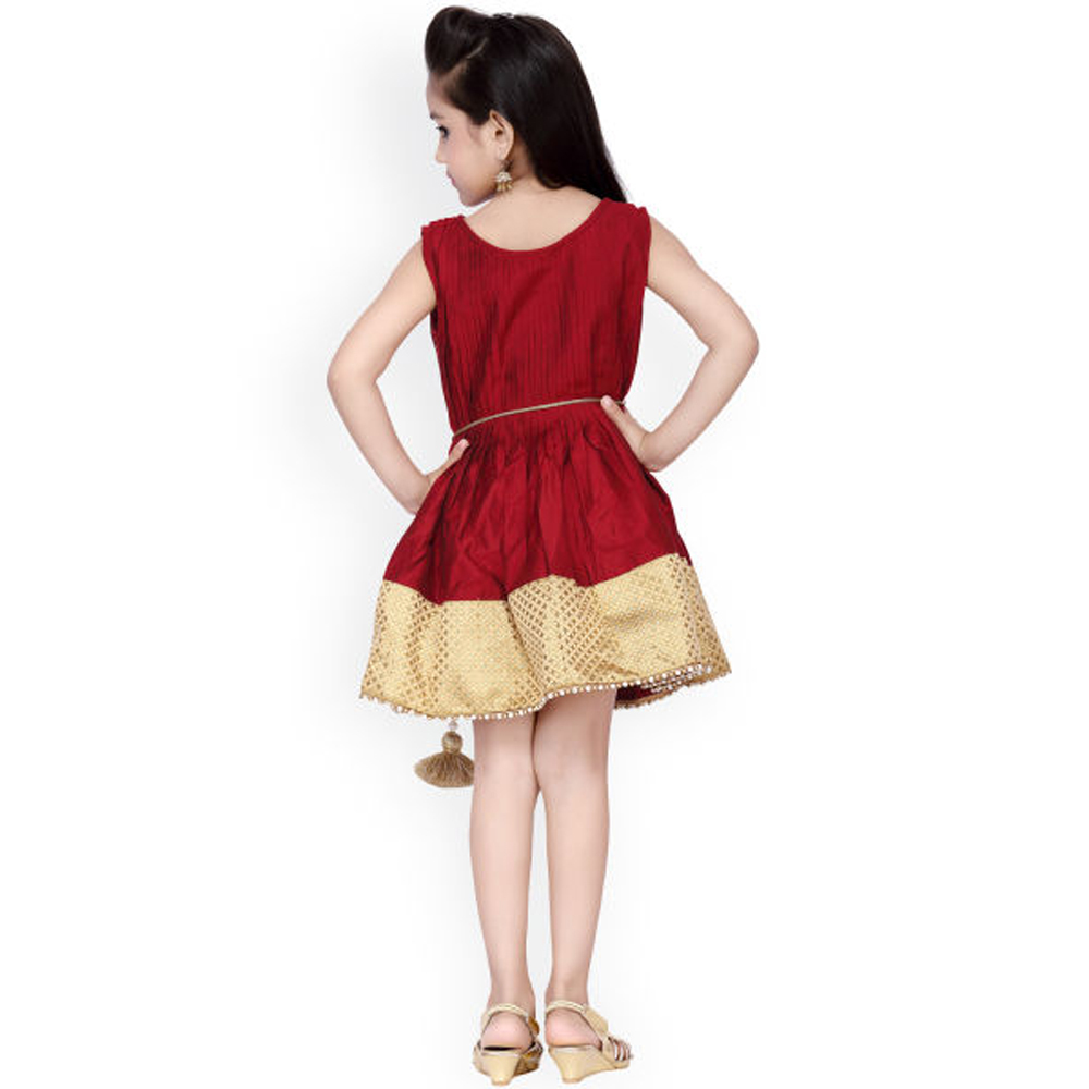 K&u Girls Maroon Fit & Flare Dress