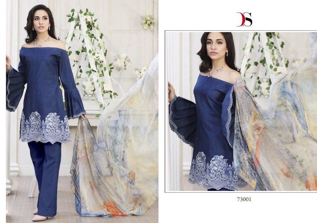 Reyhana By Deepsy Suits - Pure Cotton Satin & Semi Lawn Fabric With Chiffon Print Dupatta, Embroidered Full Sleeves Ethnic Wear In Xxl Size