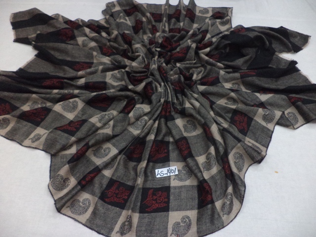 Mixcolor Pure Pashmina Check & Buti Design Shawl