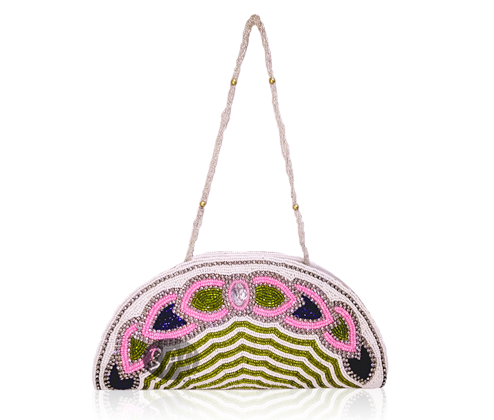 Assorted Color Beads Work Clutch Bag
