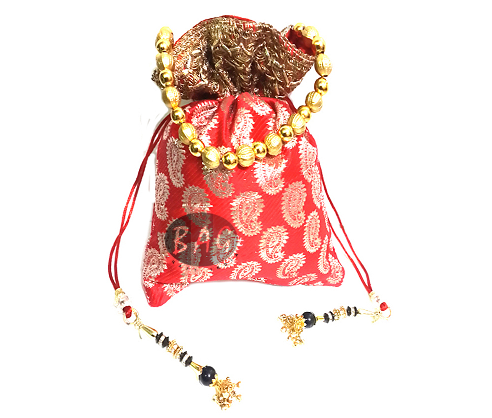 Indian Potli Bags - Silk Material | Assorted Colors, Drawstring Closure, Compact Size 9x7 Inches For Elegant Gifting And Storage