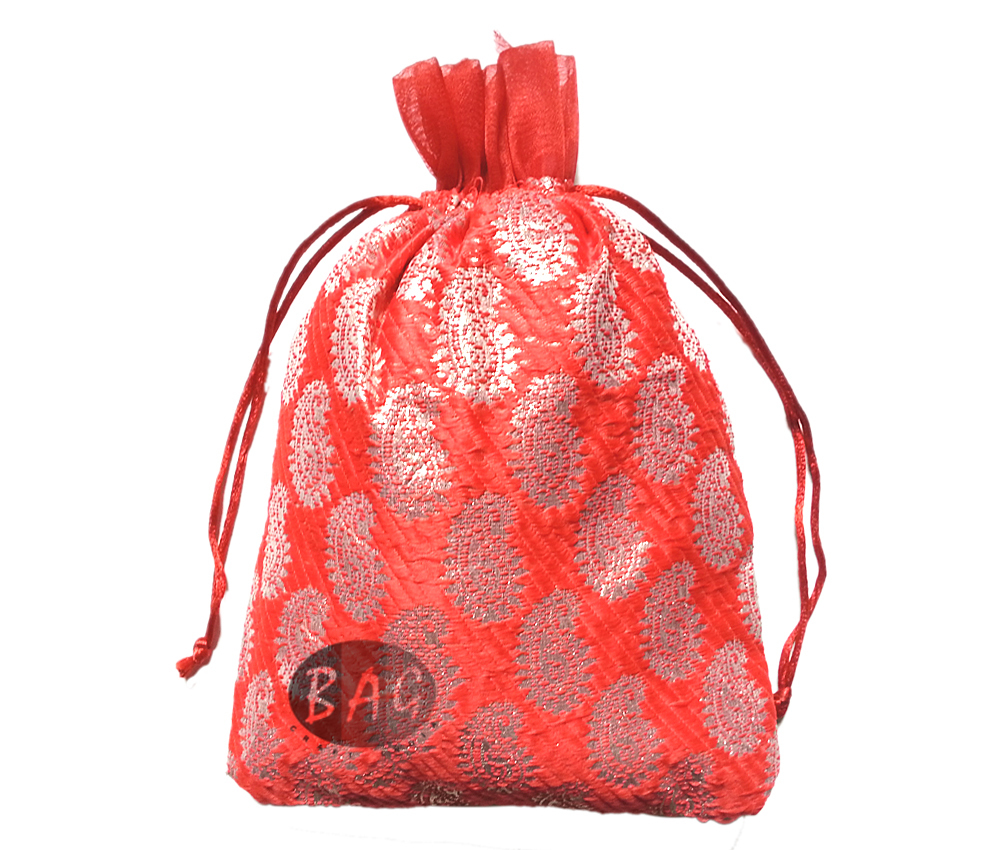 Thamboolam Bags - Silk Material, 9x7 Inch Size | Assorted Color, Customizable Design, Logo, And Drawstring Handle