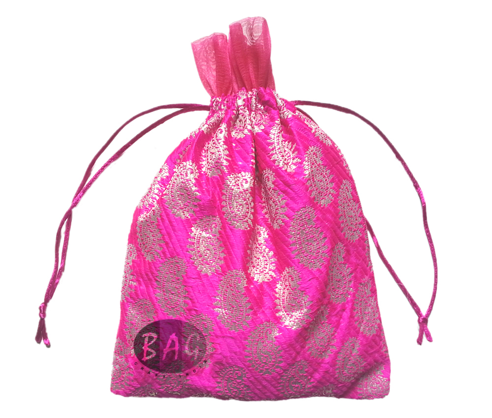 Thamboolam Bags - Silk Material, 9x7 Inch Size | Assorted Color, Customizable Design, Logo, And Drawstring Handle