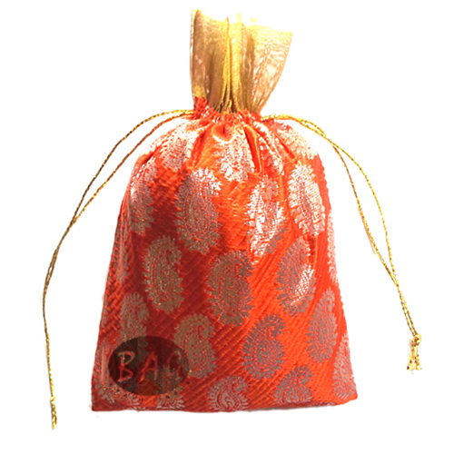 Thamboolam Bags - Silk Material, 9x7 Inch Size | Assorted Color, Customizable Design, Logo, And Drawstring Handle