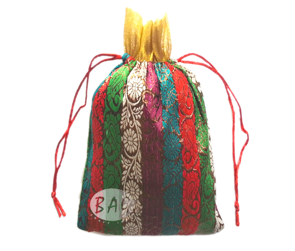 Thamboolam Bags - Silk Material, 9x7 Inch Size | Assorted Color, Customizable Design, Logo, And Drawstring Handle
