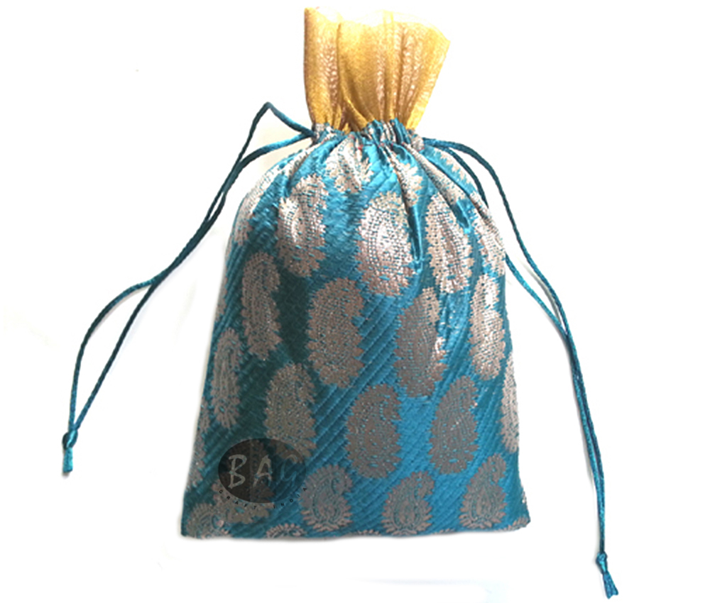 Thamboolam Bags - Silk Material, 9x7 Inch Size | Assorted Color, Customizable Design, Logo, And Drawstring Handle