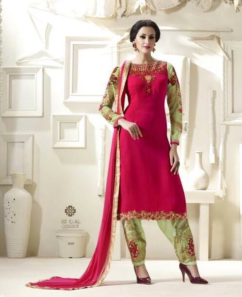 Georgette Embroidered Suit Size: Customized