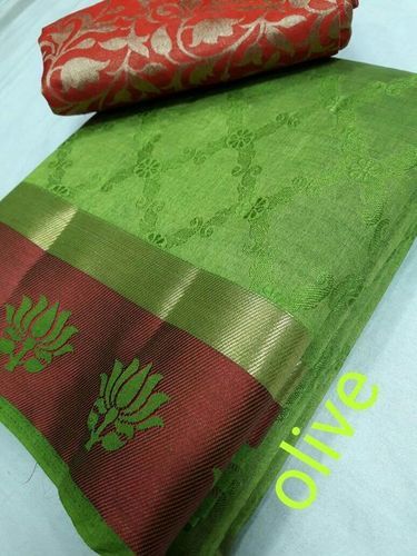 Chiffon Tussar Silk Lotus Border Saree With Extra Jacquard Blouse