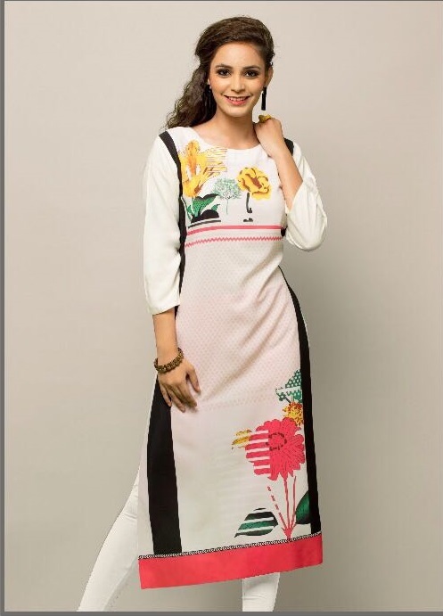 Digital Printed Rayon Kurti - Straight Fit Sizes M To 3xl | Blue Georgette Material, Customized Size, Casual Western Style