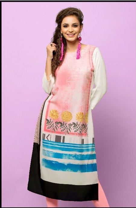 Digital Printed Rayon Kurti - Straight Fit Sizes M To 3xl | Blue Georgette Material, Customized Size, Casual Western Style