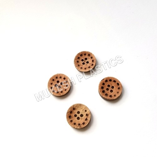 Laser Dotted Coconut Button - Coconut Shell, Round, Light Brown | Flatback Design, 4 Holes Button for Unique Crafting Needs