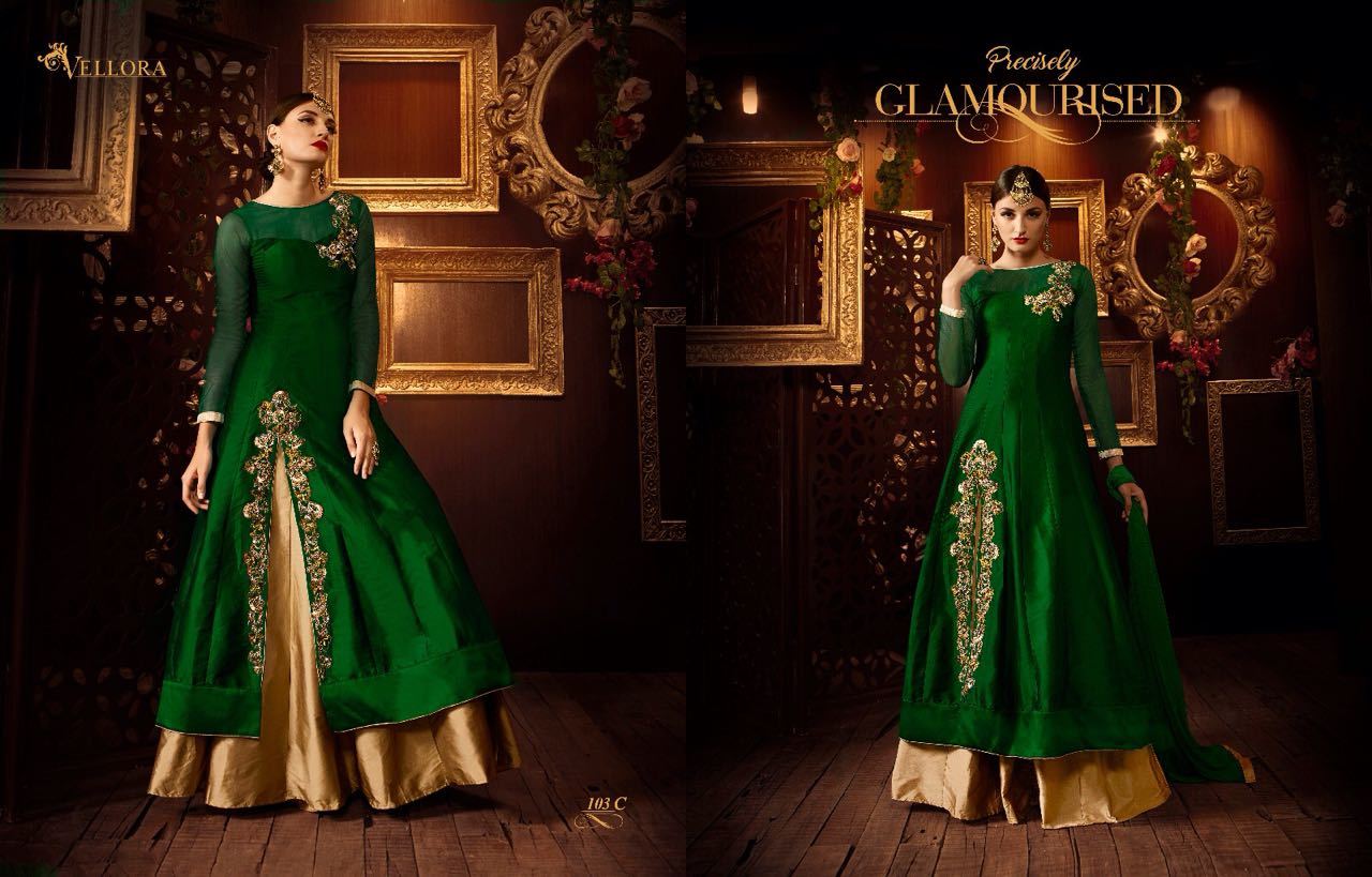 Tapeta Silk Fabrics Work Suits With Nazmin Chiffon Dupatta Vellora