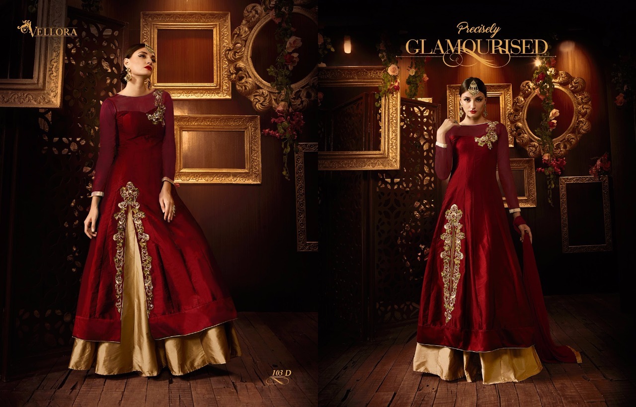 Tapeta Silk Fabrics Work Suits With Nazmin Chiffon Dupatta Vellora