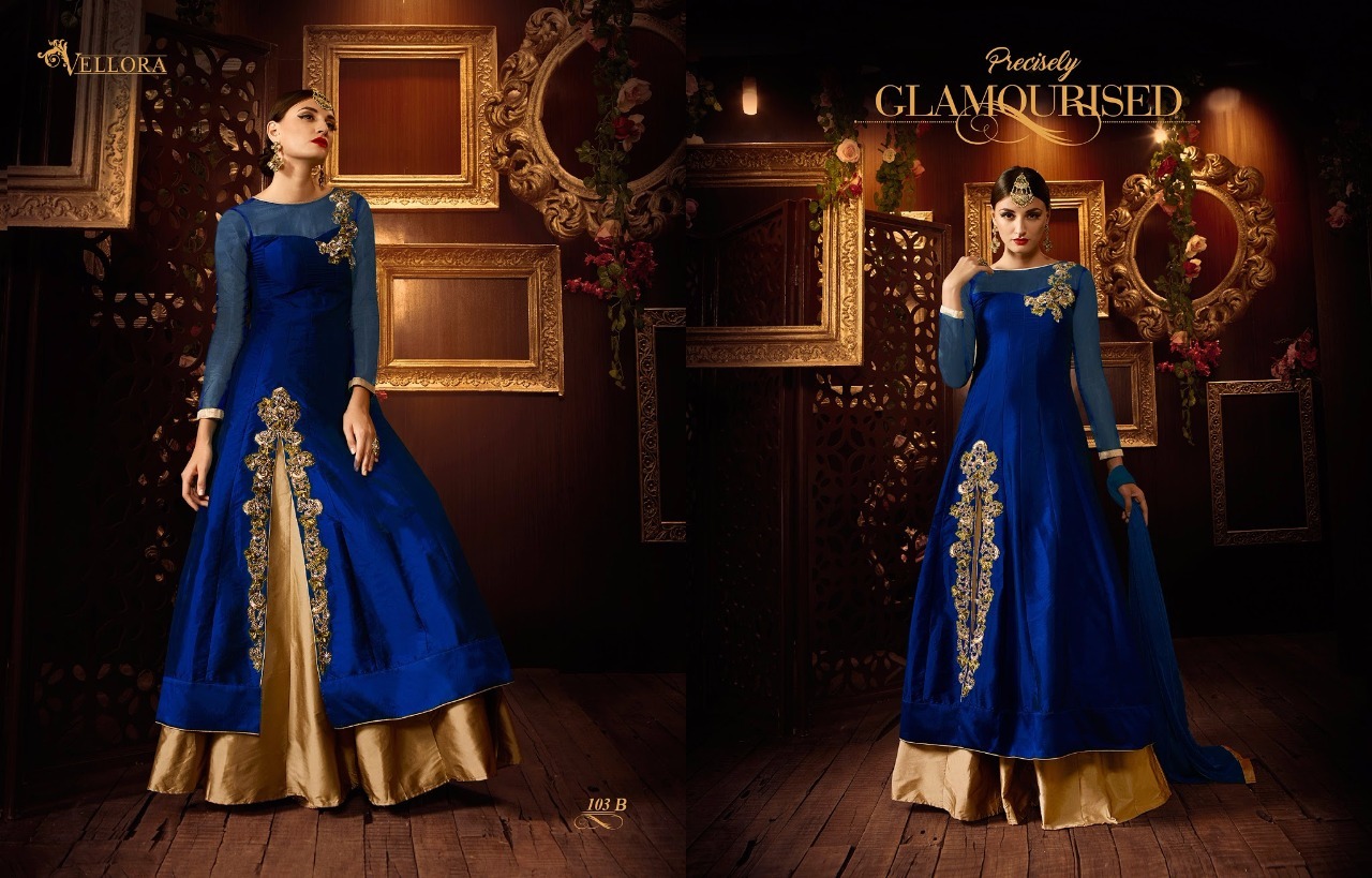 Tapeta Silk Fabrics Work Suits With Nazmin Chiffon Dupatta Vellora