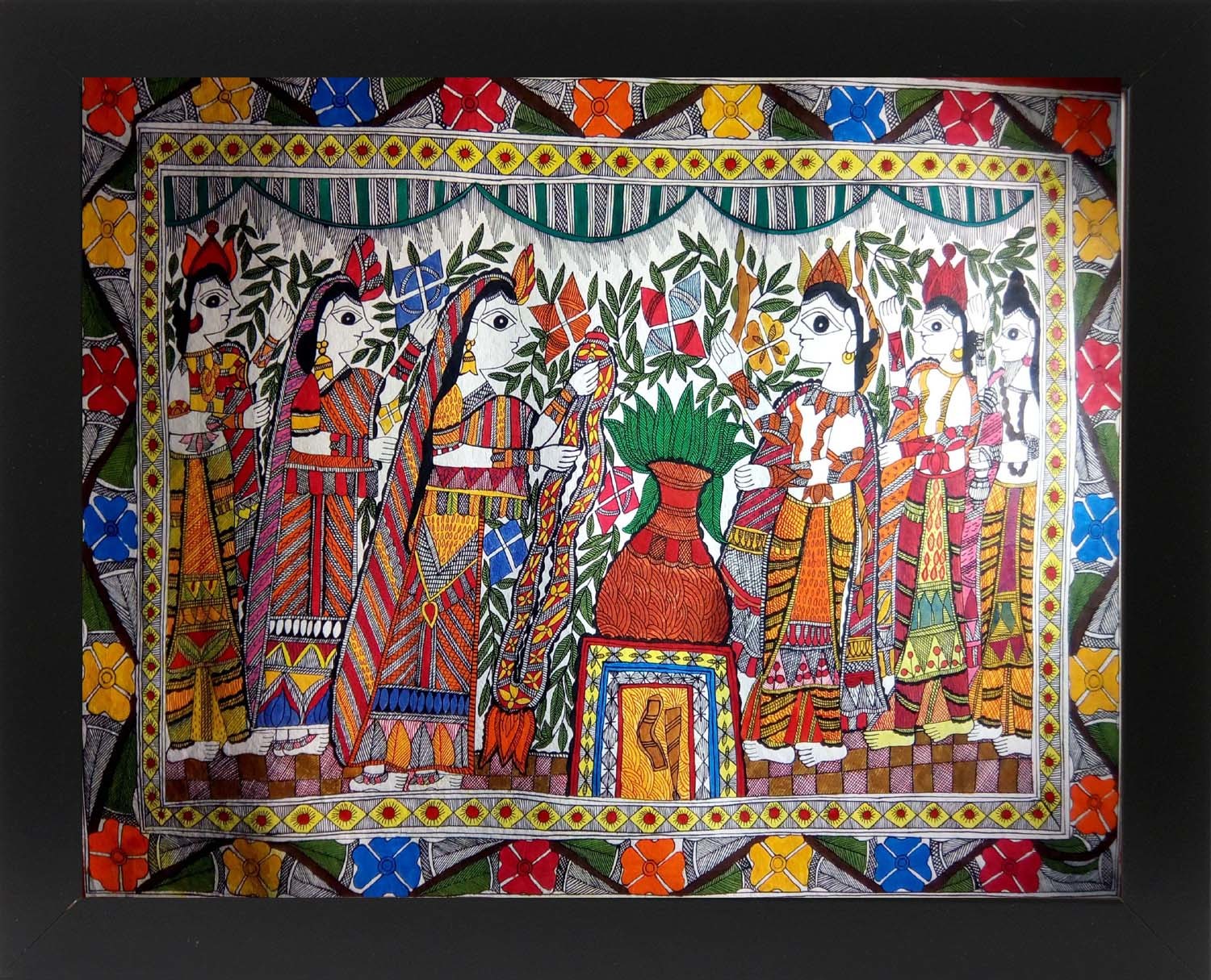Mithila Krishna Radha Wedding Painting Medium: Acrylic