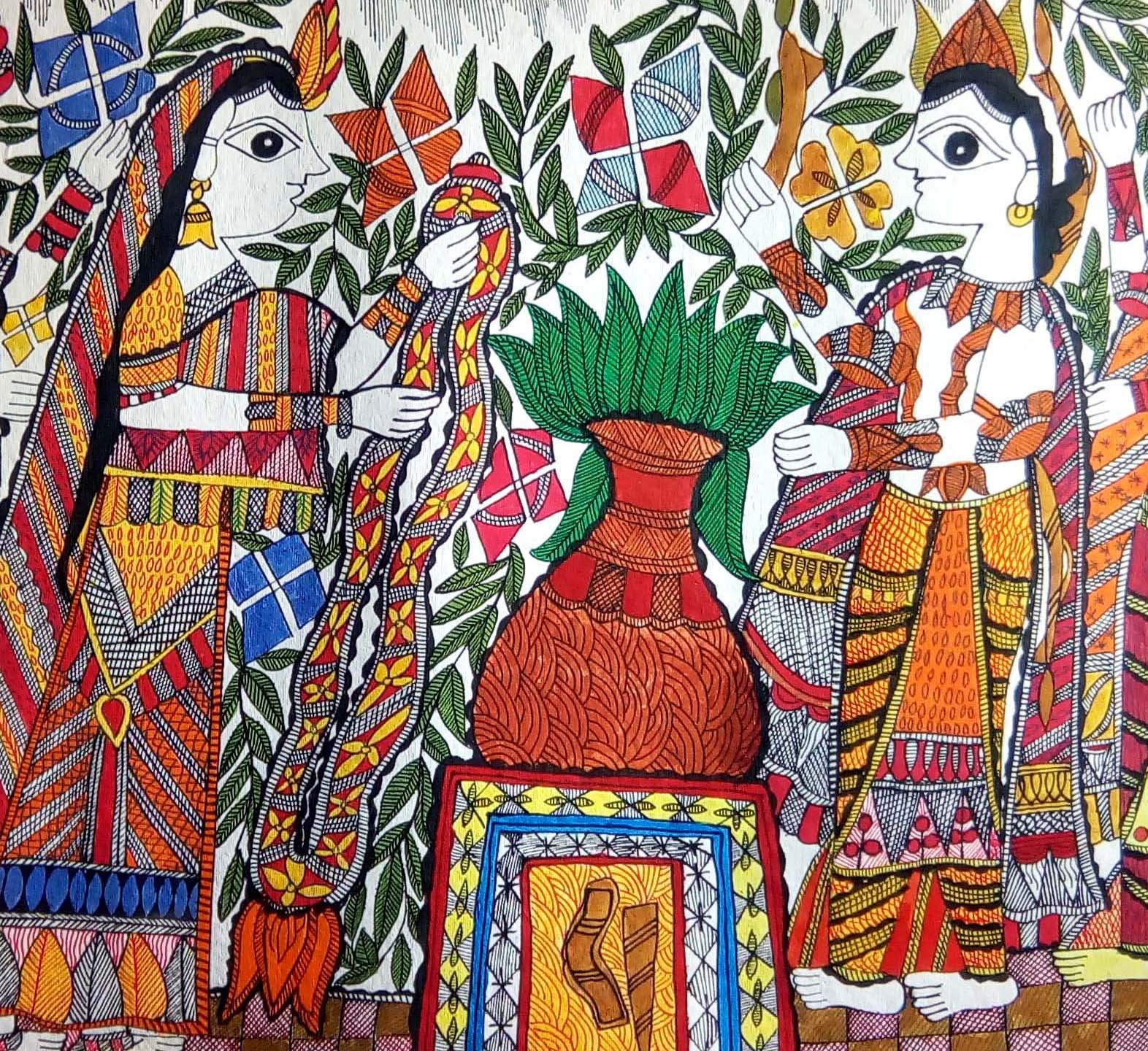 Mithila Krishna Radha Wedding Painting Medium: Acrylic