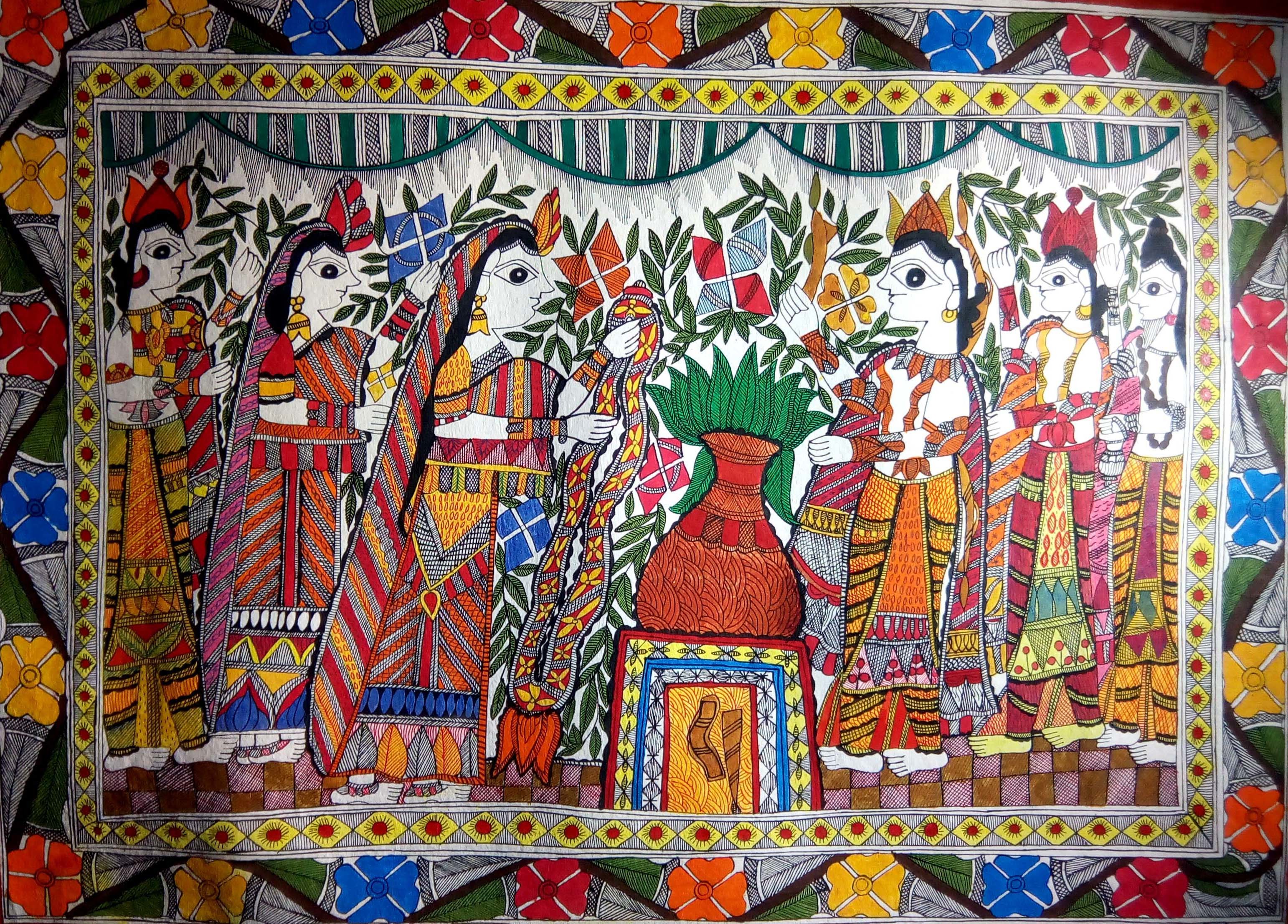 Mithila Krishna Radha Wedding Painting Medium: Acrylic