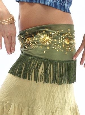 Machine Made Belly Dance Hip Scarf Green Colour