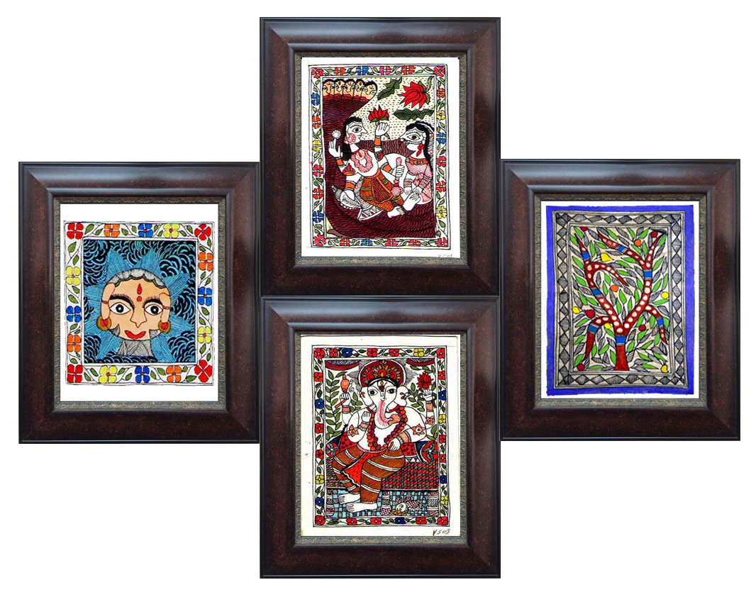 Mithila Lord Vishnu & Laxmi Painting Medium: Acrylic