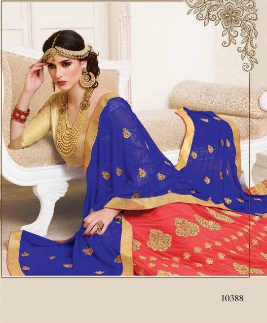 Designer Lehenga - Georgette With Heavy Embroidery And Stone Work, Customized Up To 42", Multi Color With Art Silk Blouse And Soft Chiffon Dupatta