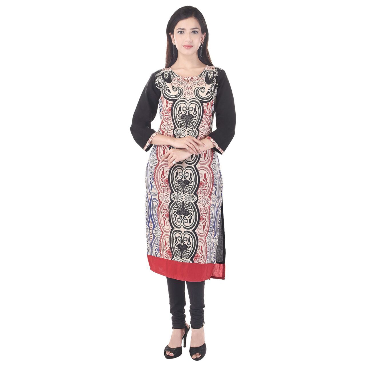 Fancy Kurti - Cotton, 44 Inches, Pink | Soft Fabric, Stylish Design, Comfortable Fit, Skin Friendly, 3/4 Sleeves